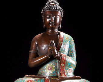 Exquisite handmade antique Chinese bronze cloisonn é statue of the Great Sun Buddha