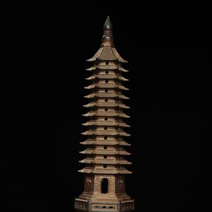 Chinese antique pure handmade large exquisite rare pure copper Wenchang Tower statue ornaments