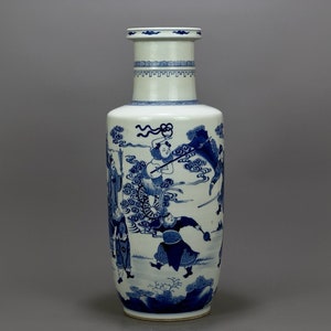 Chinese antique hand-painted exquisite and rare blue and white Nezha Naohai character story pattern stick bottle ornaments