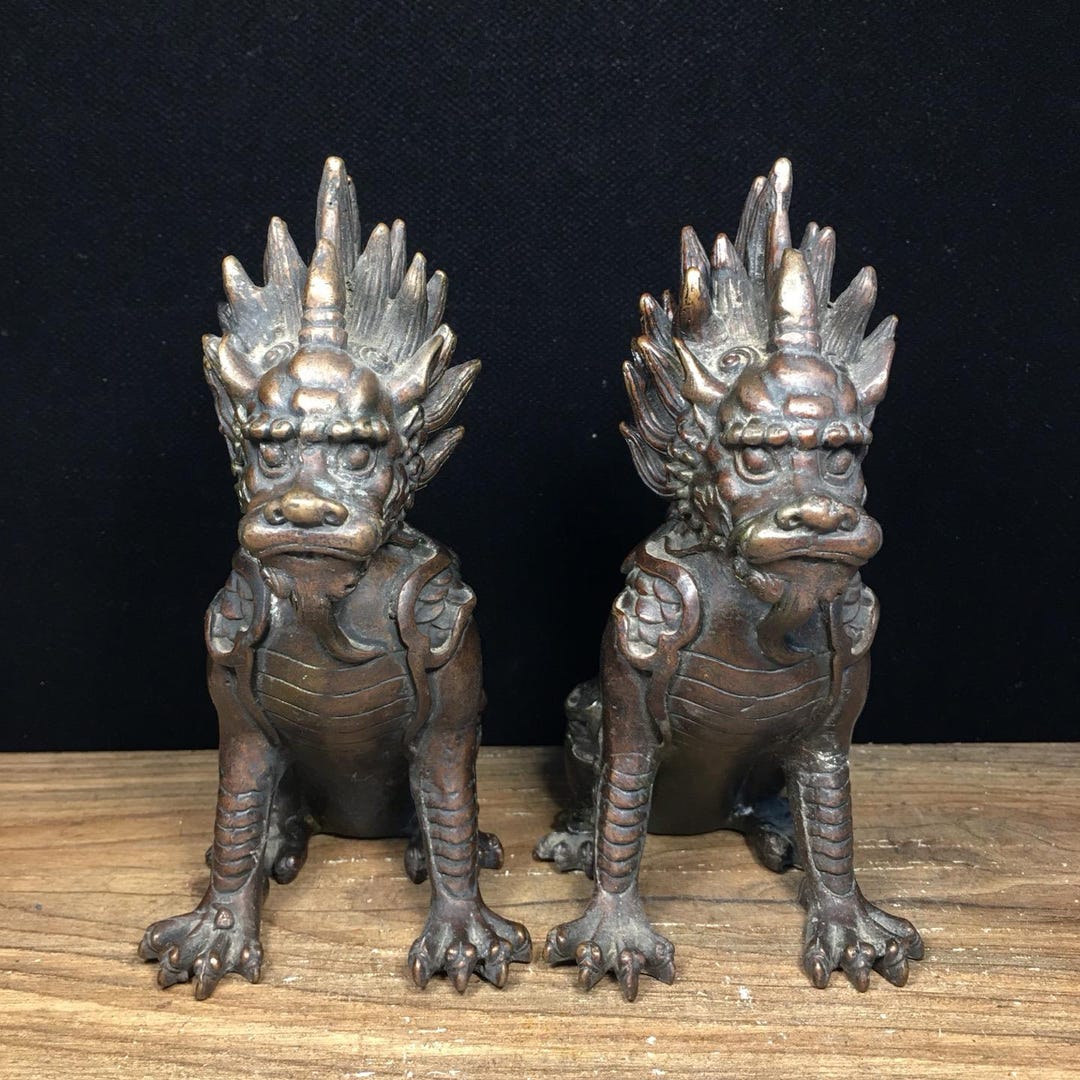 Exquisite Beast Exquisite and Rare Pure Bronze Auspicious Beast Statue, Handcrafted ...