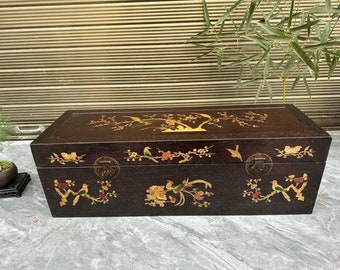 Chinese antique collection exquisite and rare rosewood inlaid colorful shell flower and bird painting box jewelry box ornaments