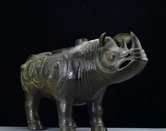 Exquisite bronze inscribed bull-shaped statue, handcrafted from Chinese antiques.