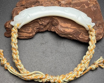 Exquisita pulsera de doble dragón, elaborada completamente a mano en jade blanco chino.