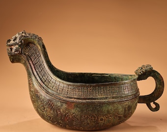 Exquisite bronze wine cup and decanter ornament, handcrafted from Chinese antiques.