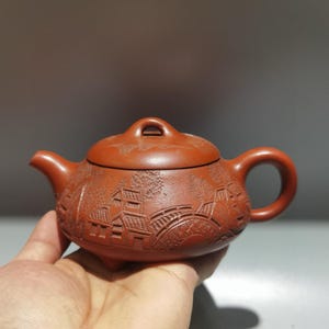 Chinese antique pure hand-painted clay exquisite rare printing plate teapot purple clay teapot tea set ornaments