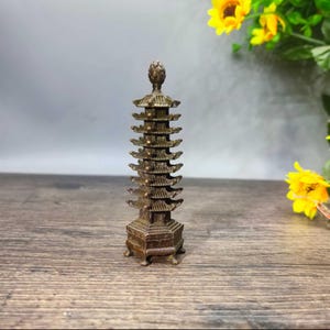 Chinese antique pure handmade exquisite rare pure copper Wenchang Tower statue ornaments