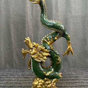 Antique Chinese handcrafted exquisite pure copper cloisonné enamel standing dragon statue ornaments