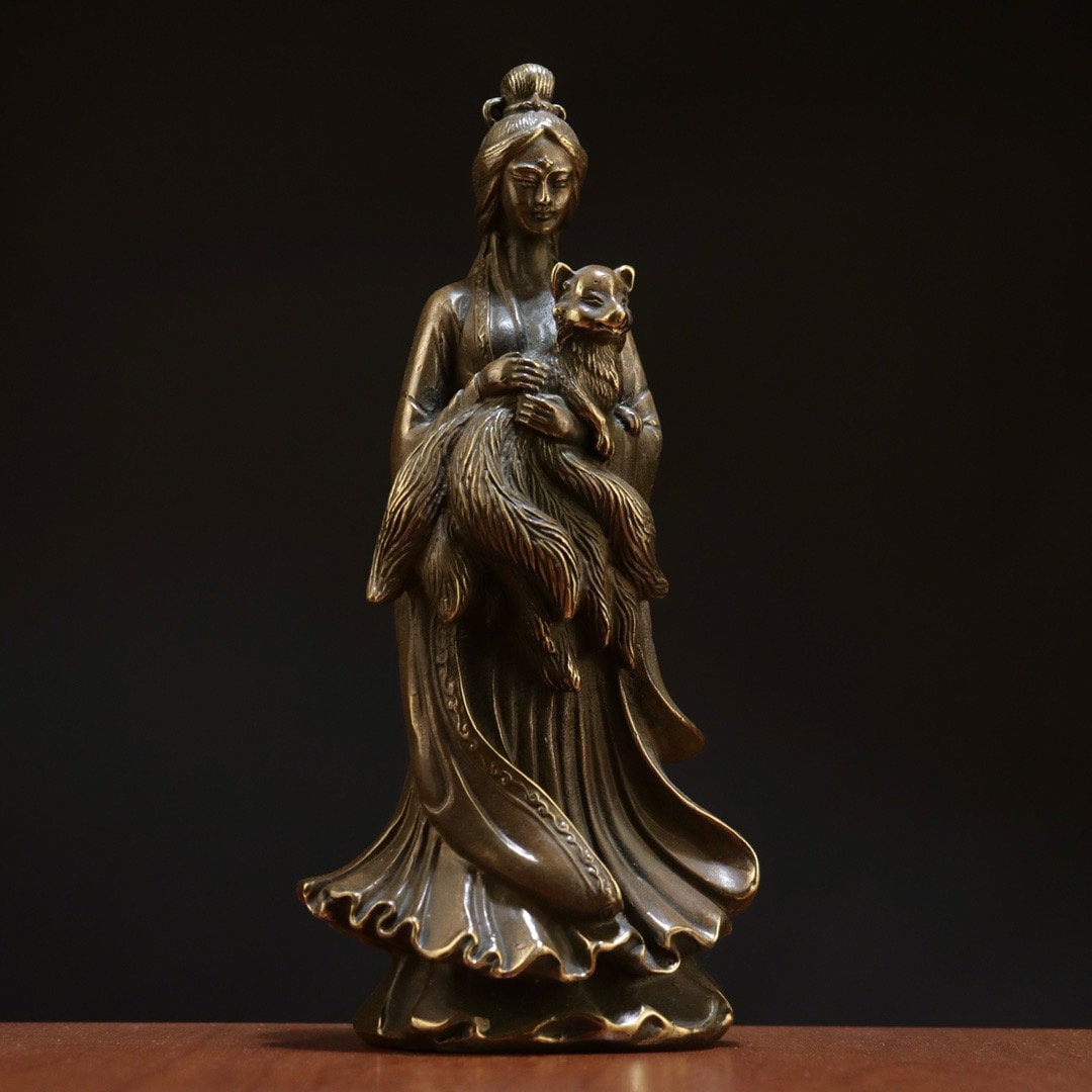 Copper Nine-tailed Fox Fairy Statue, Chinese Antiques Ornament - Etsy