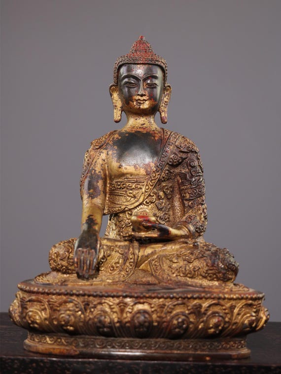 珍蔵　純銅泥金朱砂　仏像【釈迦牟尼仏】　インテリア　骨董品　アンティーク　置物 珍蔵純銅泥金朱砂仏像【釈迦牟尼仏】インテリア骨董品