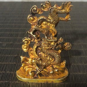 Chinese antique pure hand-made exquisite rare pure copper gilded dragon zodiac dragon statue ornaments