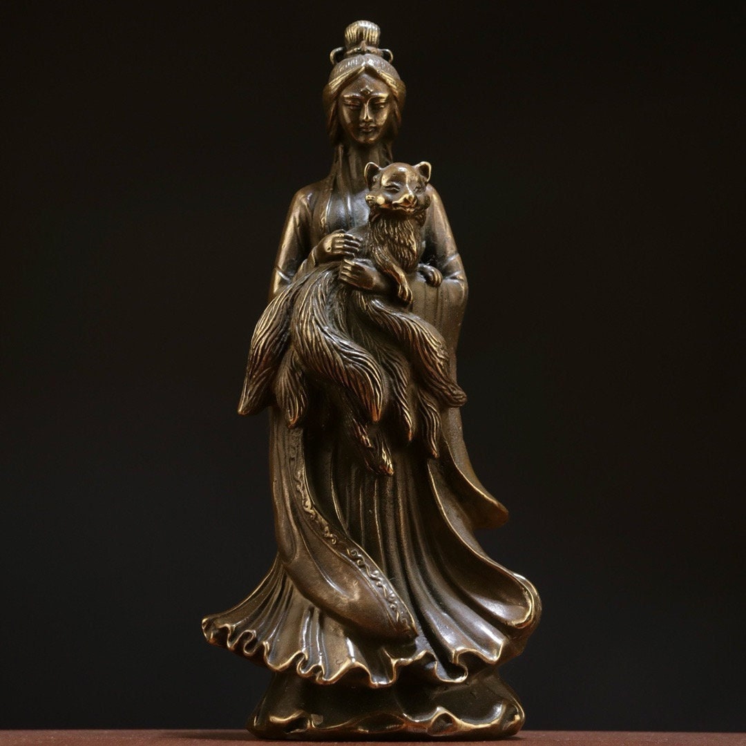 Copper Nine-tailed Fox Fairy Statue, Chinese Antiques Ornament - Etsy