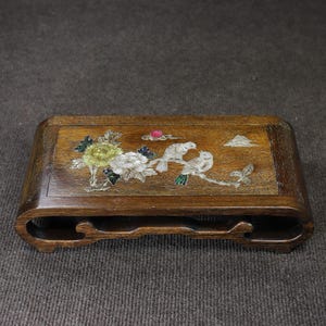 Chinese antique pure hand-carved exquisite rare rosewood inlaid shell flower and bird pattern scroll table kang table ornaments
