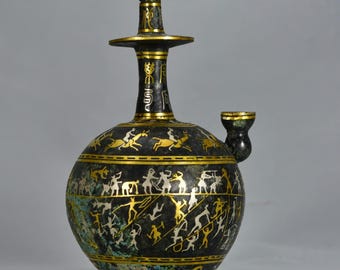 Exquisite bronze inscribed vase sculpture, handcrafted from antique Chinese materials.