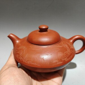 Chinese antique pure hand-painted clay exquisite rare flat teapot purple clay teapot tea set ornaments