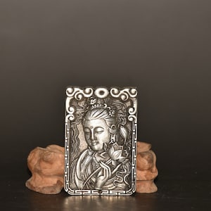 Beautiful and Rare White Bronze Lotus Guanyin Buddha Pendant Made from Chinese Antiques
