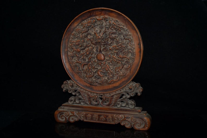 China/'s ancient pure manual carving process natural boxwood screen statue exquisite rare