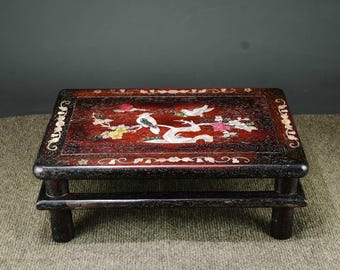 Chinese antique handmade carved rosewood inlaid with shells, flowers and birds, tea table decoration