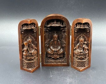 Collection of boutique boxwood Taoist Sanqing three open box decorations