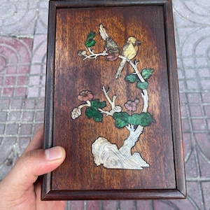 Chinese antique pure hand-carved exquisite rare rosewood inlaid shell flower and bird jewelry box push-pull box ornaments