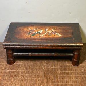 Chinese antique pure hand-carved exquisite rare rosewood inlaid shell flower and bird pattern tea table kang table ornaments
