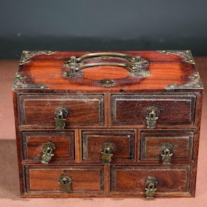 Chinese antique hand-carved exquisite rare rosewood seven-drawer cabinet ornaments
