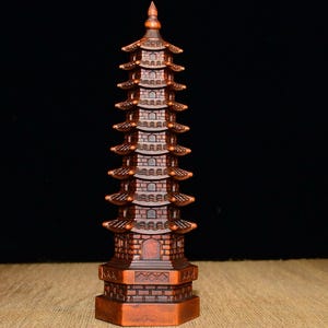 Exquisite and rare nine-story Wanchang Pagoda statue ornament, hand-carved from Chinese boxwood
