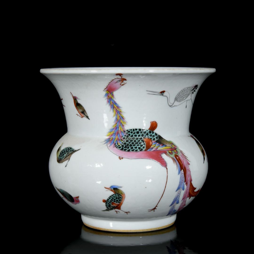 中国のアンティークの手描きの絶妙な珍しいパステルカラーの花瓶飾り