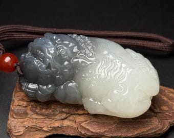 Exquisite Ruyi Lion Statue Ornament, Hand-carved from Chinese White Jade