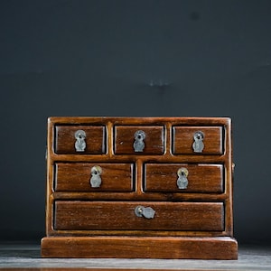 Chinese antique hand-carved exquisite rare rosewood six-drawer chest ornaments