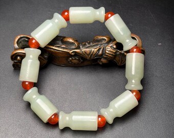 Exquisite handmade cigarette holder shaped bracelet carved from Chinese white jade