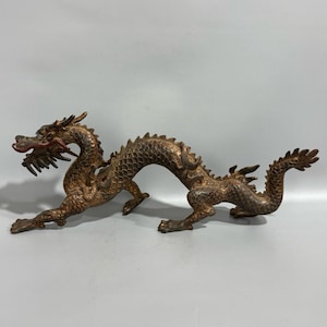 Chinese antique handcrafted exquisite rare pure copper auspicious dragon statue ornaments