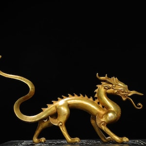 Chinese antique pure hand-made exquisite rare pure copper zodiac dragon statue ornaments