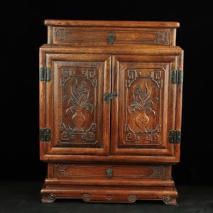 Chinese antique pure hand-carved large exquisite rare rosewood double door upper and lower drawer storage cabinet ornaments