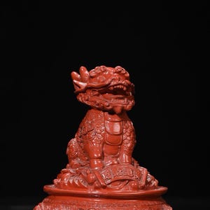 Chinese antique pure hand-carved exquisite rare red lacquerware unicorn offering treasure statue ornaments