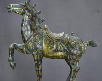 Exquisite bronze zodiac horse statue, handcrafted from antique Chinese materials.