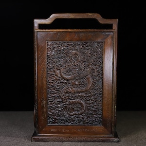 Chinese antique pure hand-carved exquisite rare rosewood dragon and sea pattern cabinet ornaments