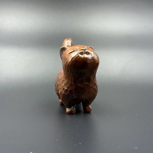 Chinese Boxwood Hand Carved Exquisite Rare Tsundere Pet Cat Statue Ornament