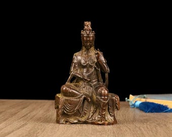 Chinese antique pure hand-made exquisite rare alloy sitting Guanyin Buddha statue ornaments
