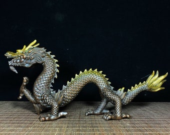 中国の手作りブロンズドラゴン魚像の装飾品、家の装飾、コレクションの