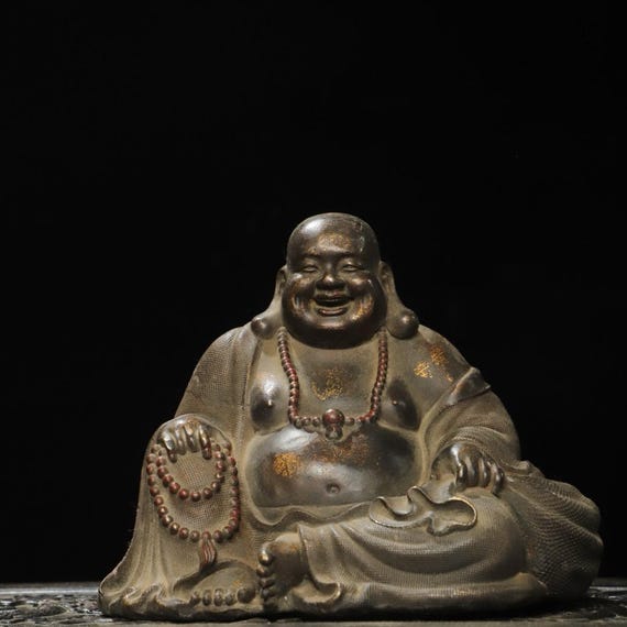 中国で手作りされた、精巧で希少な純銅製の弥勒仏像の装飾品