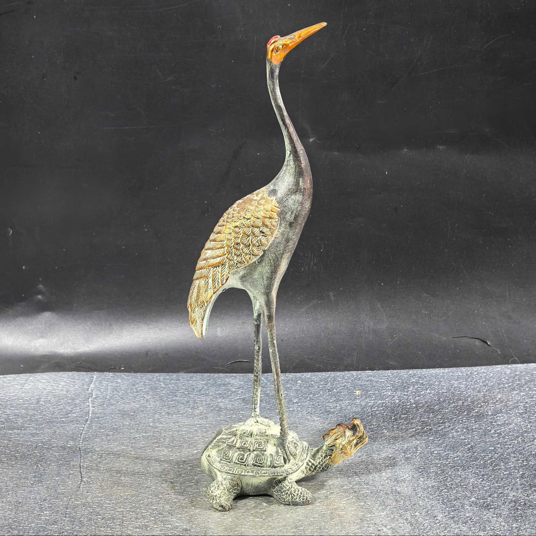 その他 Crane and Tortoise Carved Paperweight Crane and Tortoise Carved Paperweight Crane on Tortoise Bronze