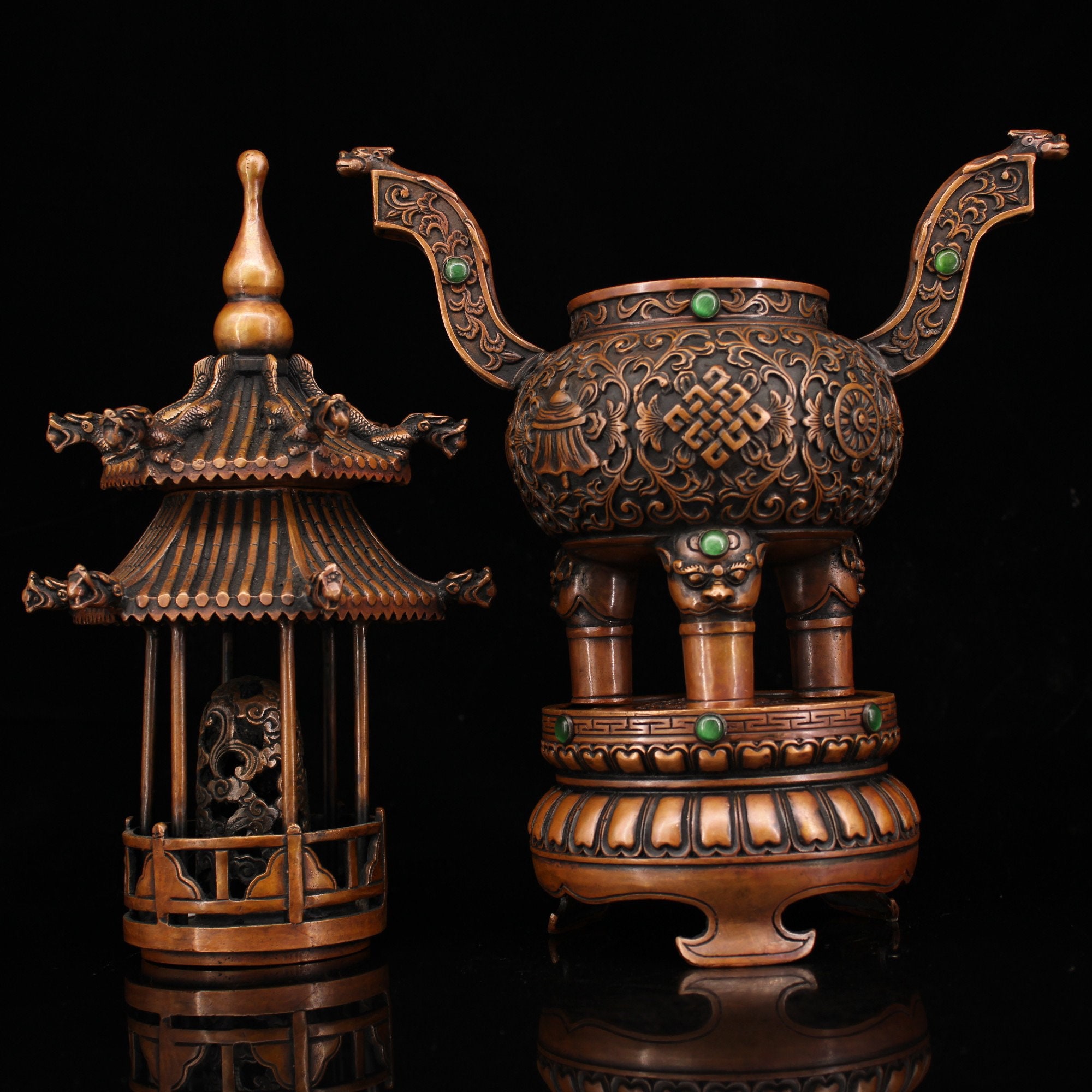 Chinese antique temple collection bronze pagoda inlaid incense Etsy