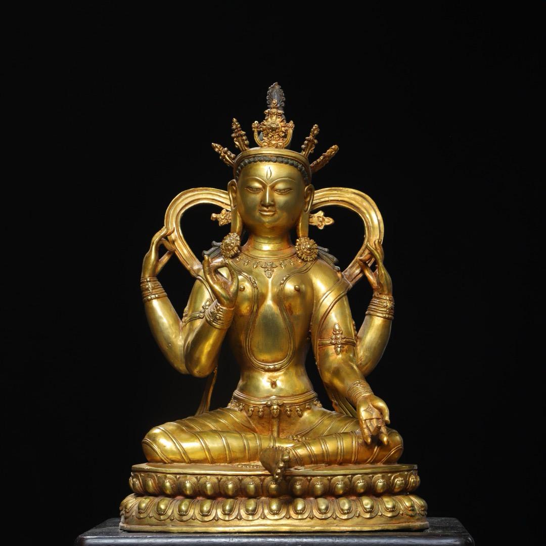 yw9|2518 中国骨董品 人間国宝 銅制 極細工【自在観音菩薩(自在観音