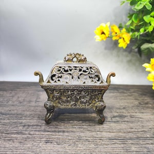 Chinese antique pure hand-made exquisite rare pure copper four-legged elephant head incense burner ornaments