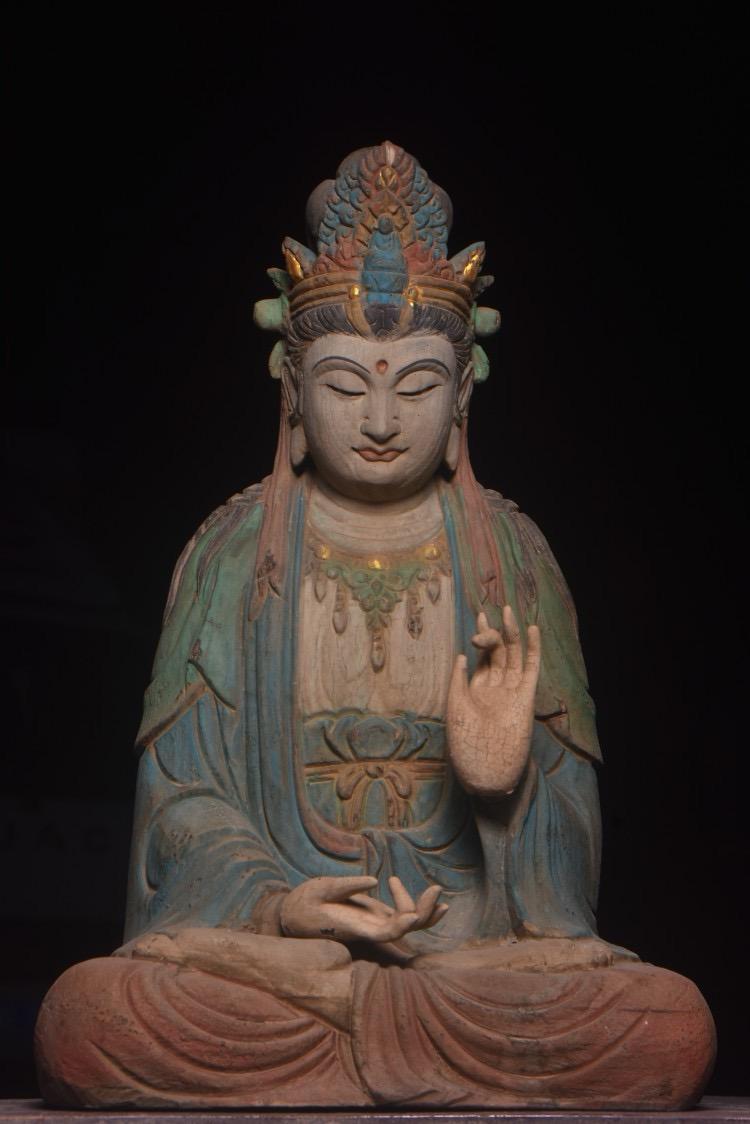 Chinese antique pure hand-carved large exquisite rare wood carving Bodhisattva Buddha statue ornaments