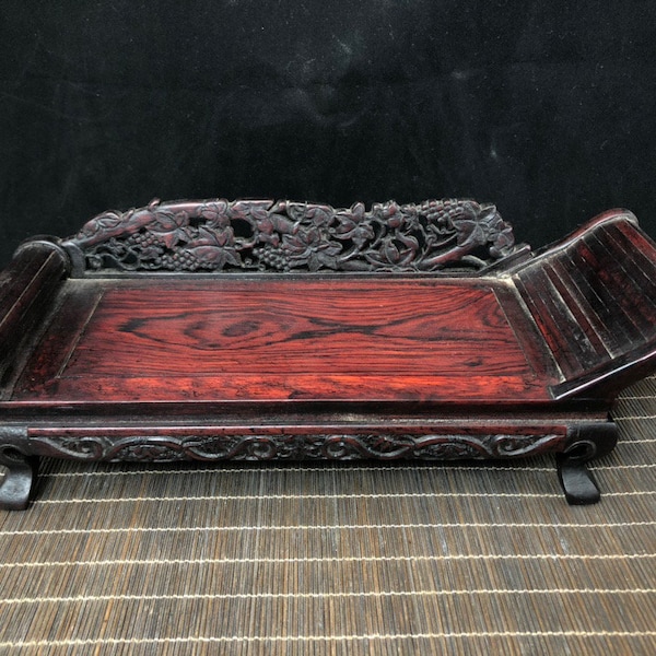 Chinese antique collection red rosewood bamboo chaise longue decoration