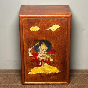 Chinese antique pure hand-carved exquisite rare rosewood inlaid shell thangka storage box jewelry box ornaments