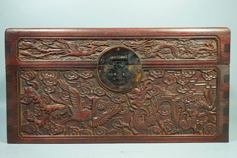 Ancient Chinese Rosewood, Hand-carved Dragon and Phoenix Wooden Box - Etsy