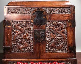 Chinese antique hand-carved giant rosewood auspicious dragon pattern official box ornament