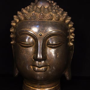 Chinese antique handcrafted exquisite rare pure copper Sakyamuni Buddha head statue ornaments